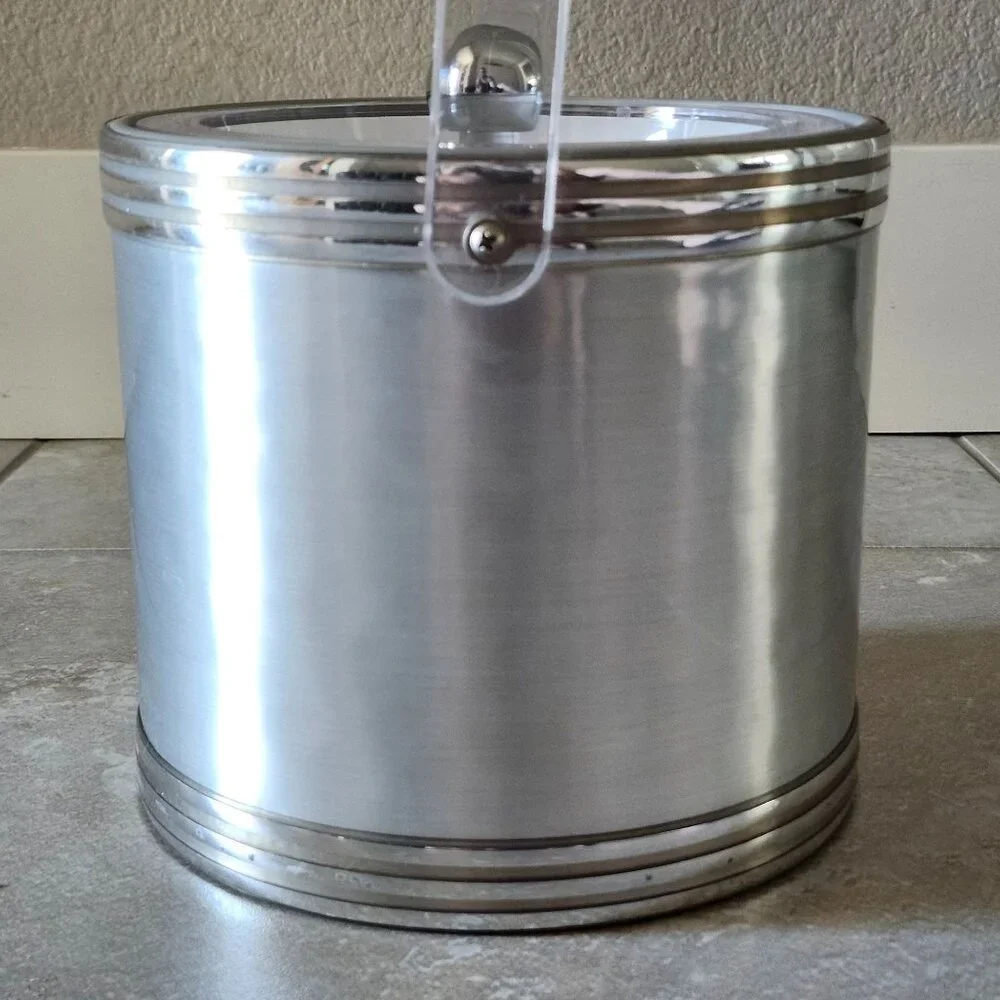 Vintage MCM Georges Briard Brushed Silver Tone Ice Bucket With Lid And Handle